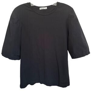 Stradivarius Women's Puff Half Sleeve Blouse Top 100% Cotton Size L Black